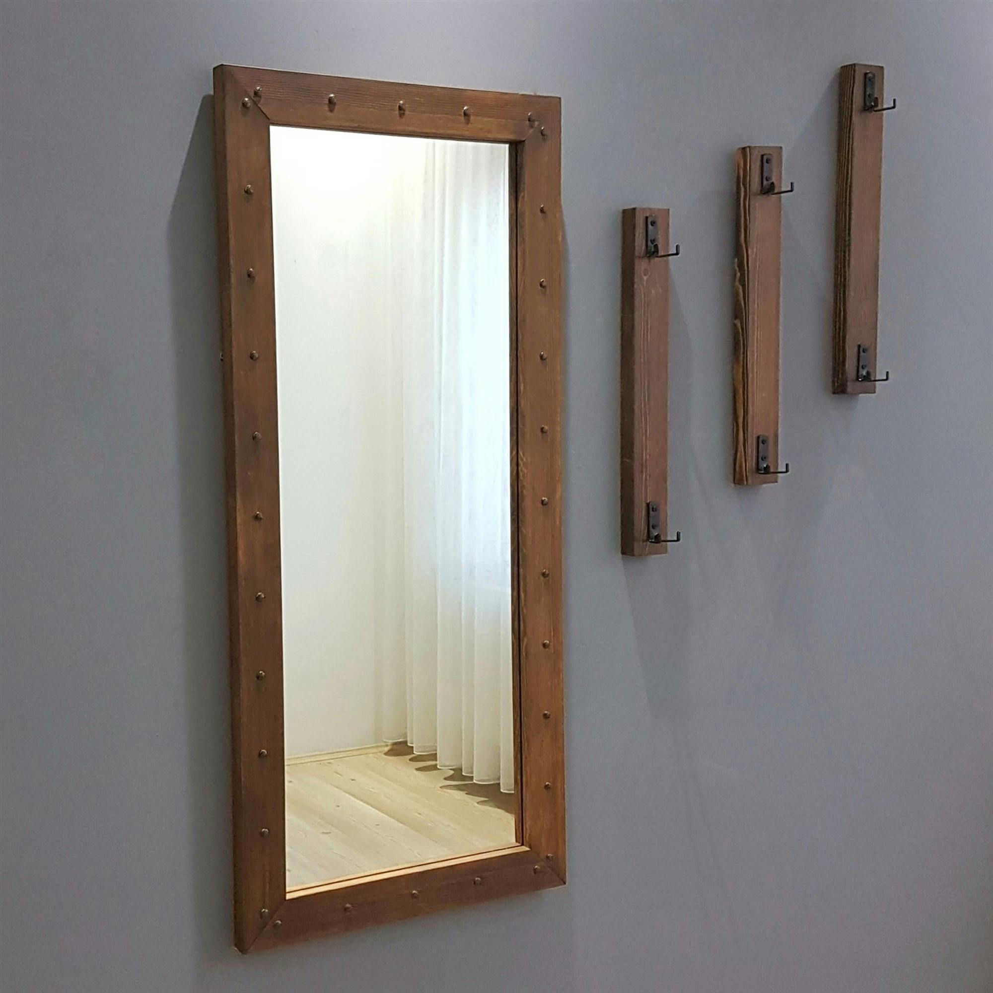 Vestiaire mural avec miroir - 3 portemanteaux en bois HILO