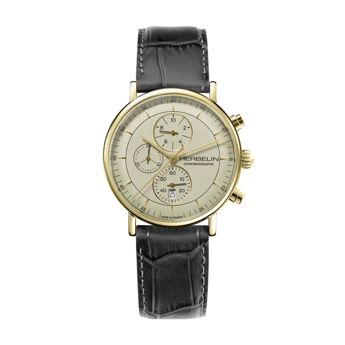 INSPIRATION – CHRONOGRAPHE – DORÉ & CUIR NOIR