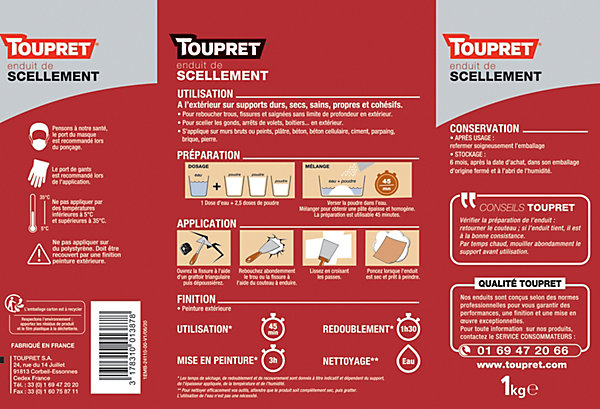 Enduit de scellement extérieur poudre blanc Toupret 1kg