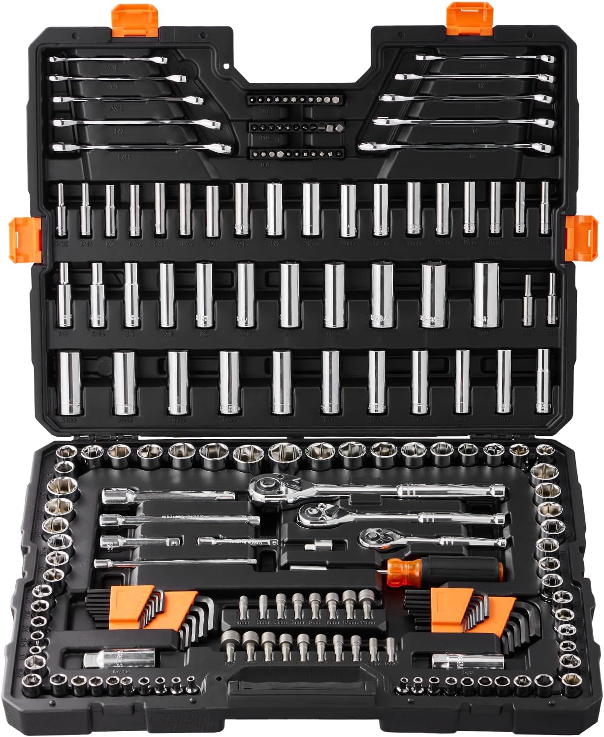 VEVOR Mechanics Tool Set, 205 Pcs SAE and Metric Sockets, 1/4 3/8 1/2 Drive Deep and Standard Sockets, Chrome Vanadium Steel, Polyethylene