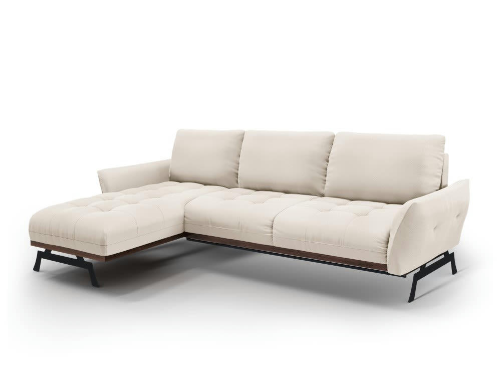 OLIVIER - Canapé d'angle 4 places en tissu structuré beige clair