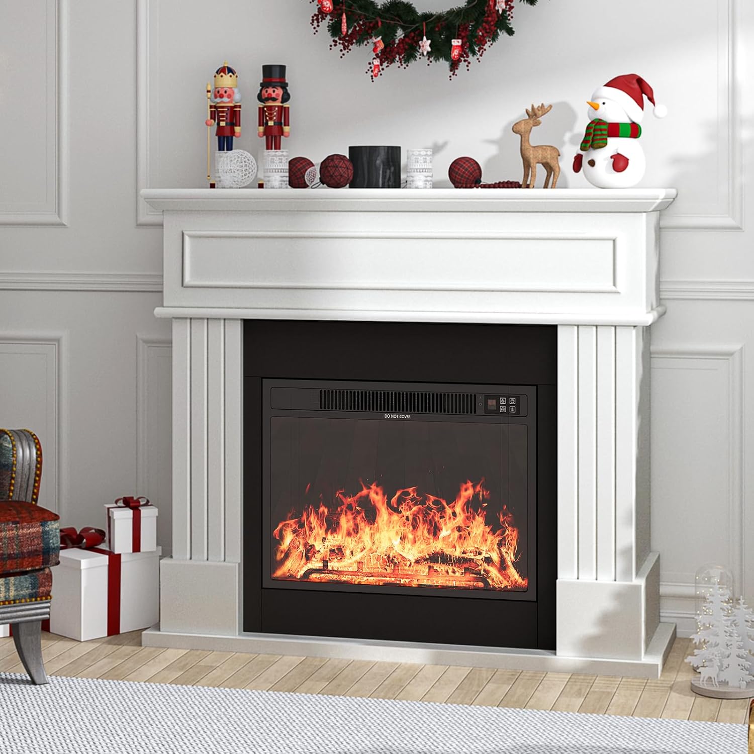 43 Electric Fireplace with Mantel, Freestanding Electric Fireplace Heater TV Stand with 23 Insert, Remote Control, Ajustable Flame and Timer, Fire Place Insert Heater for Living Room, White