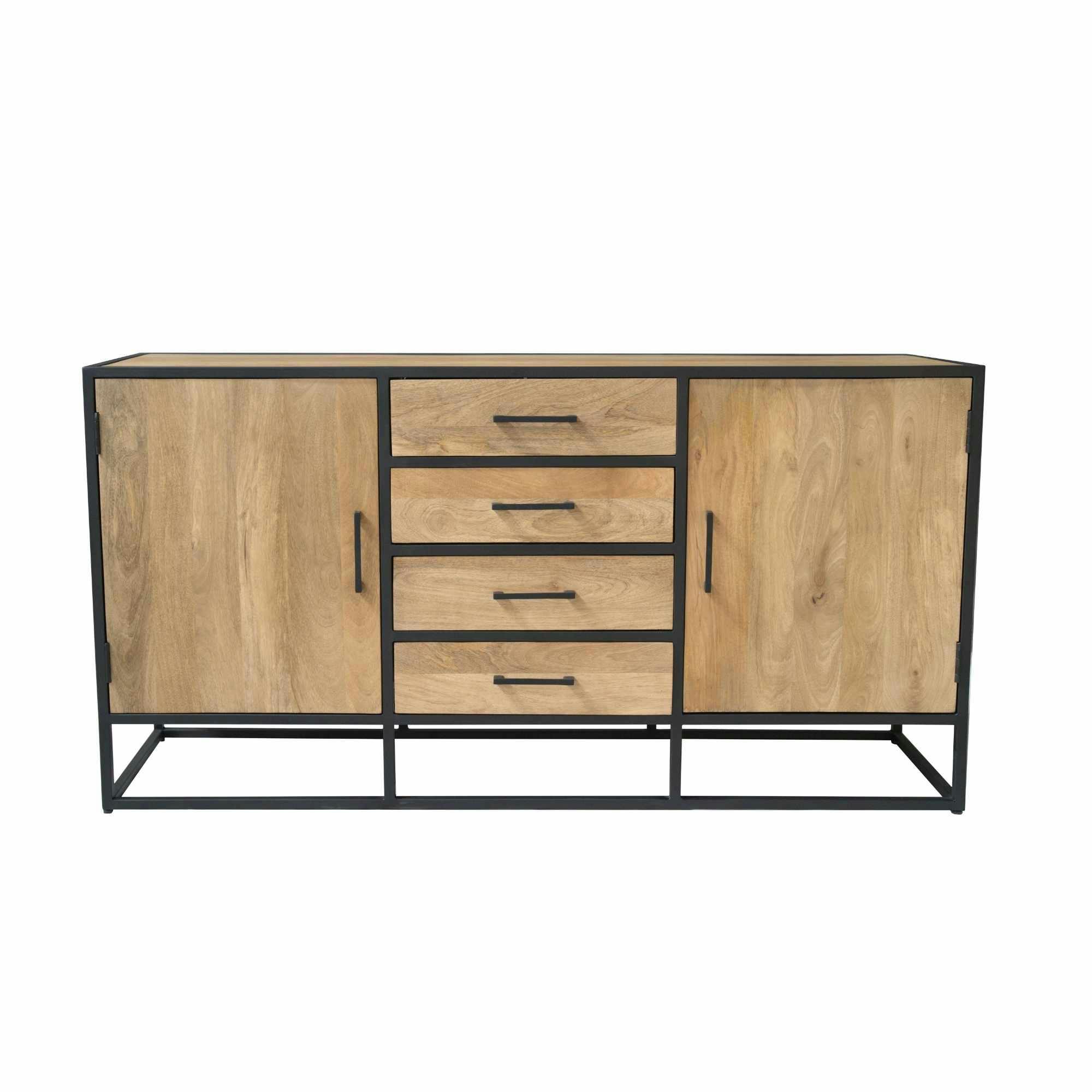Buffet de salon en bois clair 2 portes 4 tiroirs RIVANO