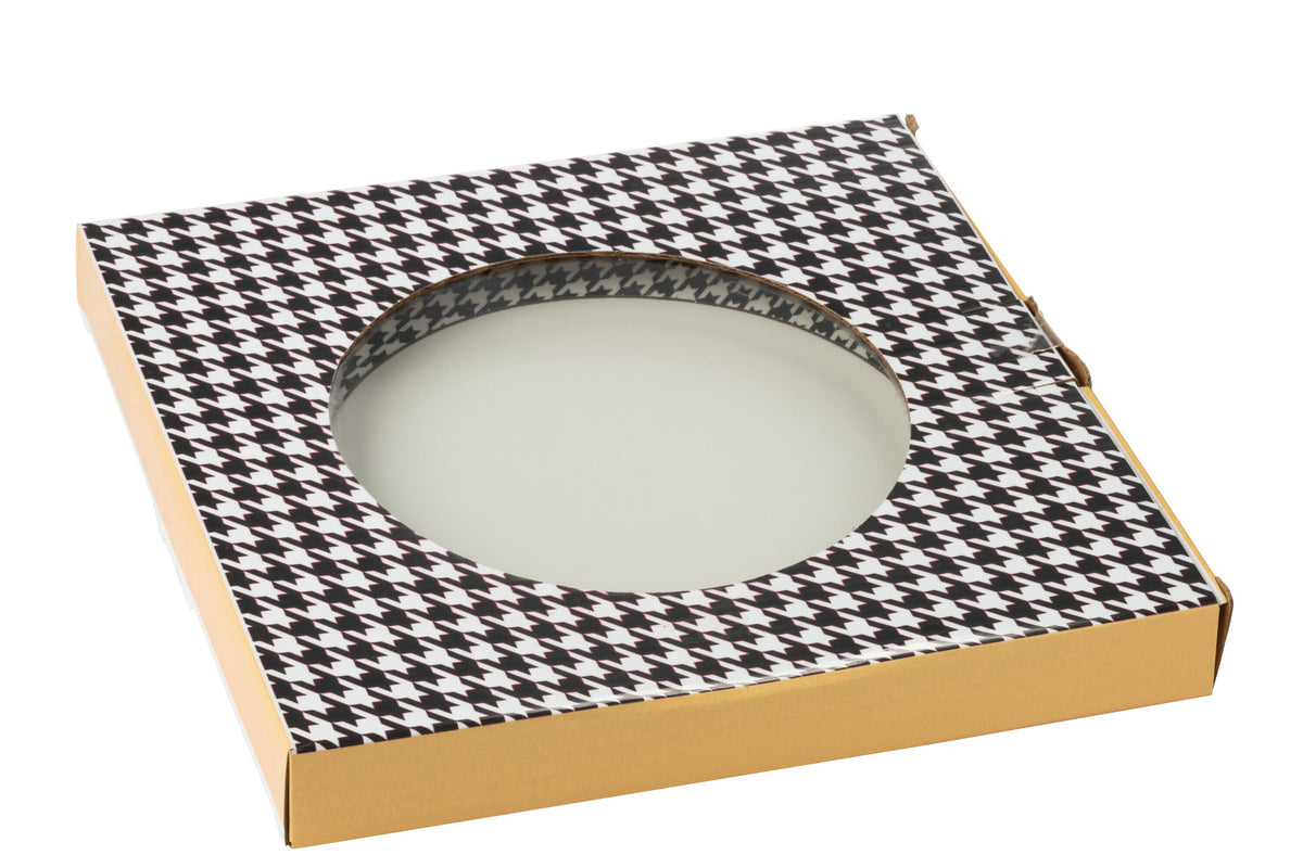 J-Line bord Pied-De-Poule - porselein - wit/zwart - large