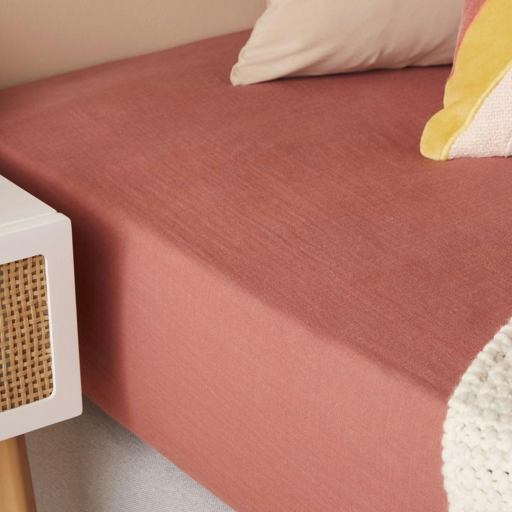 NOA - Drap housse enfant en gaze de coton biologique rouge terracotta 90x190
