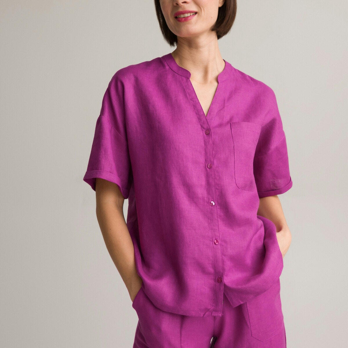 Chemise en lin, manches courtes