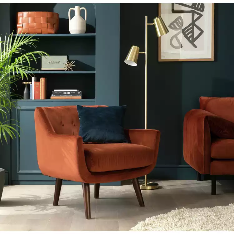 Habitat Nellie Velvet Chair - Rust Orange
