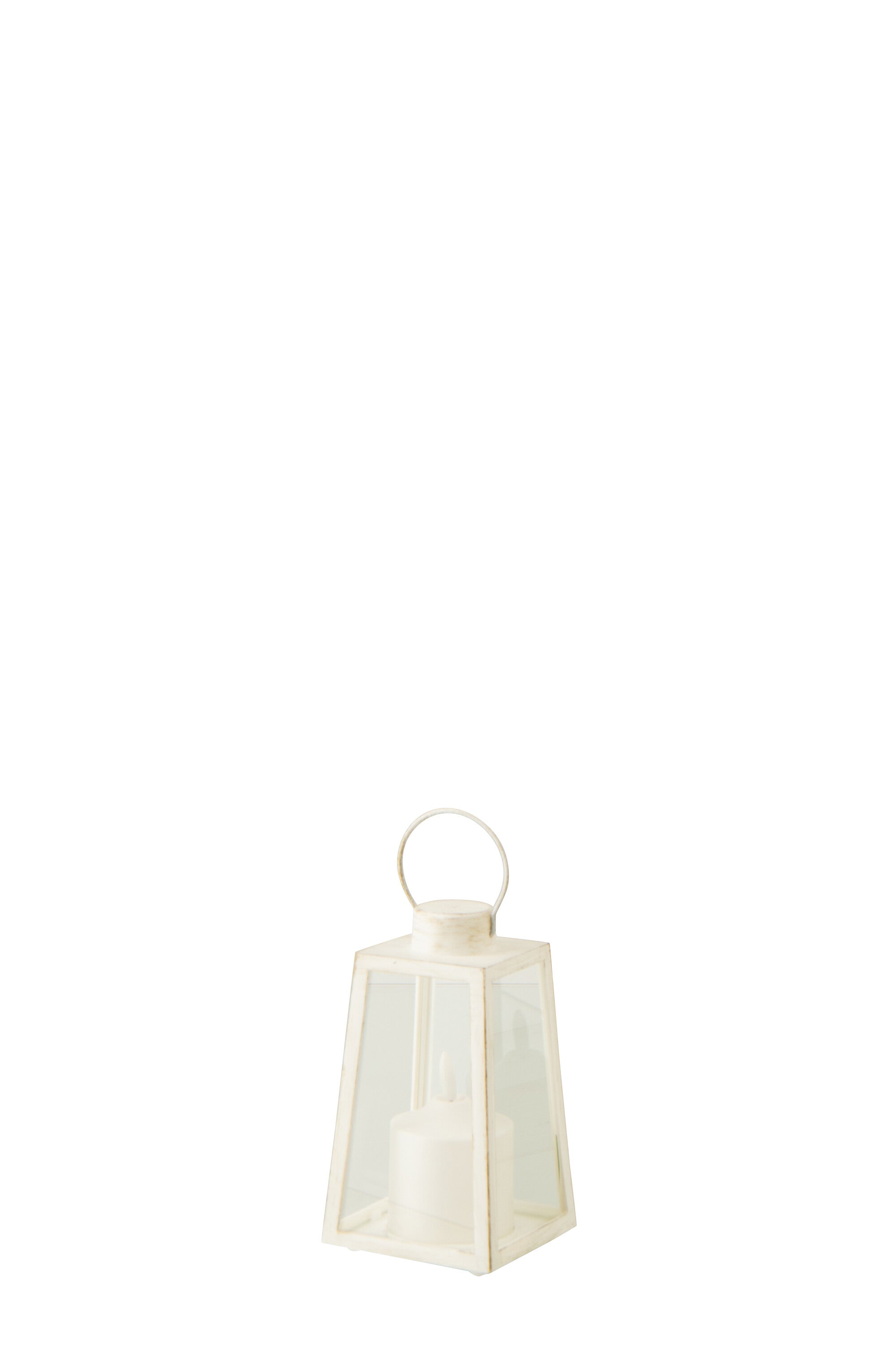 J-Line lantaarn   kaars - glas - wit - small - 2 stuks - LED lichtjes