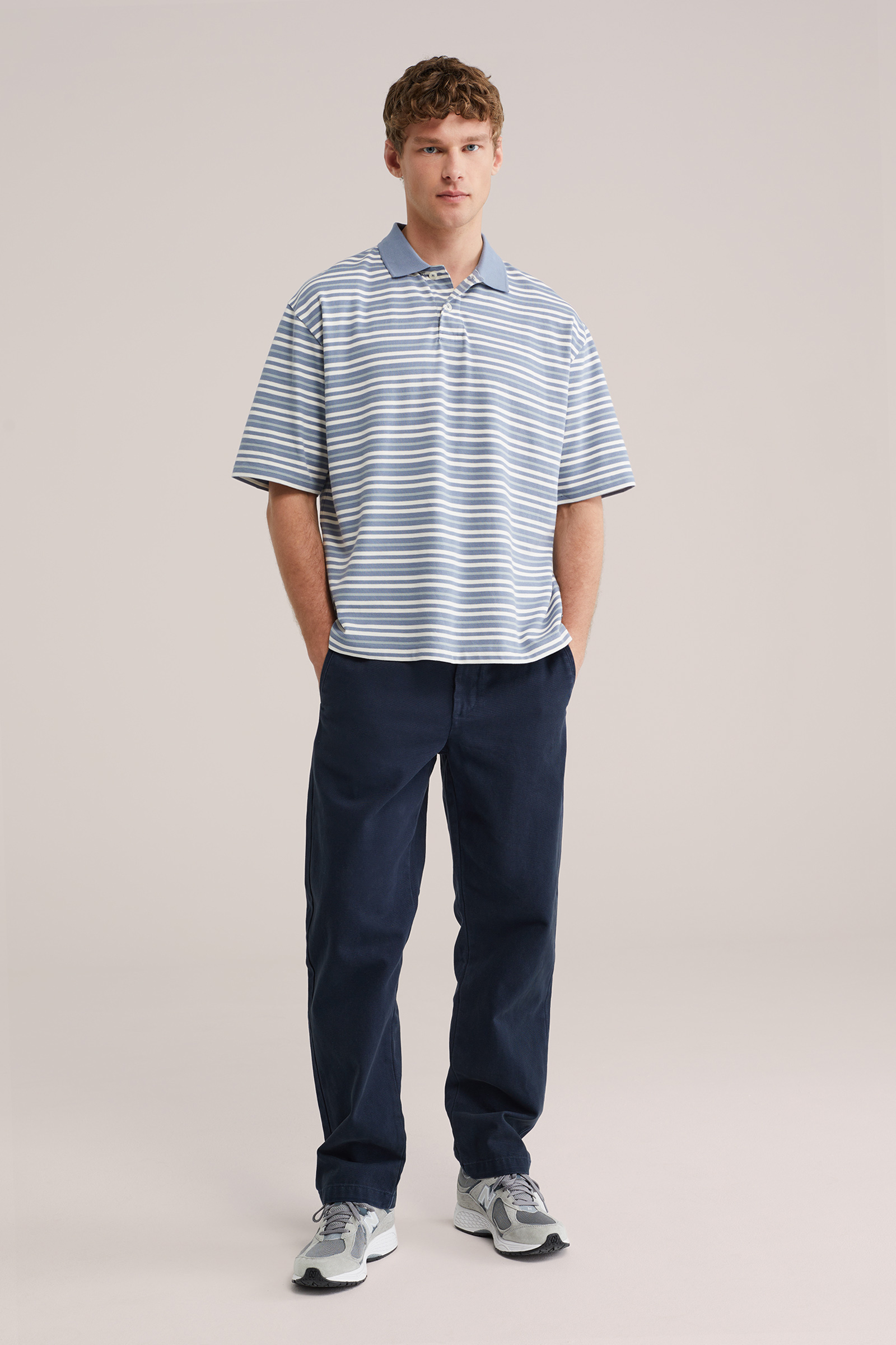 Heren regular fit casual chino met structuur en klepzakken