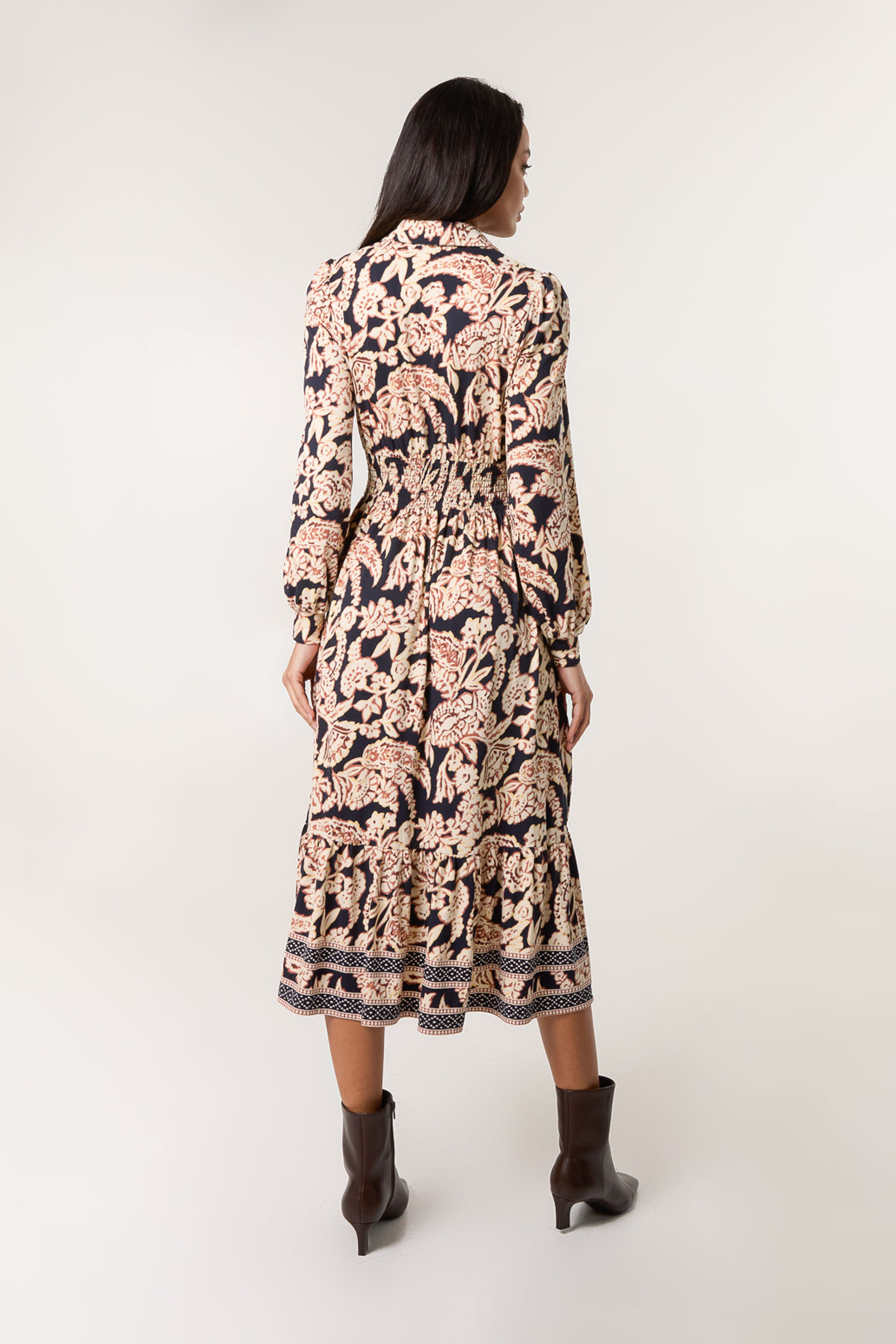 Blue Vanilla Navy Border Print Shirt Dress