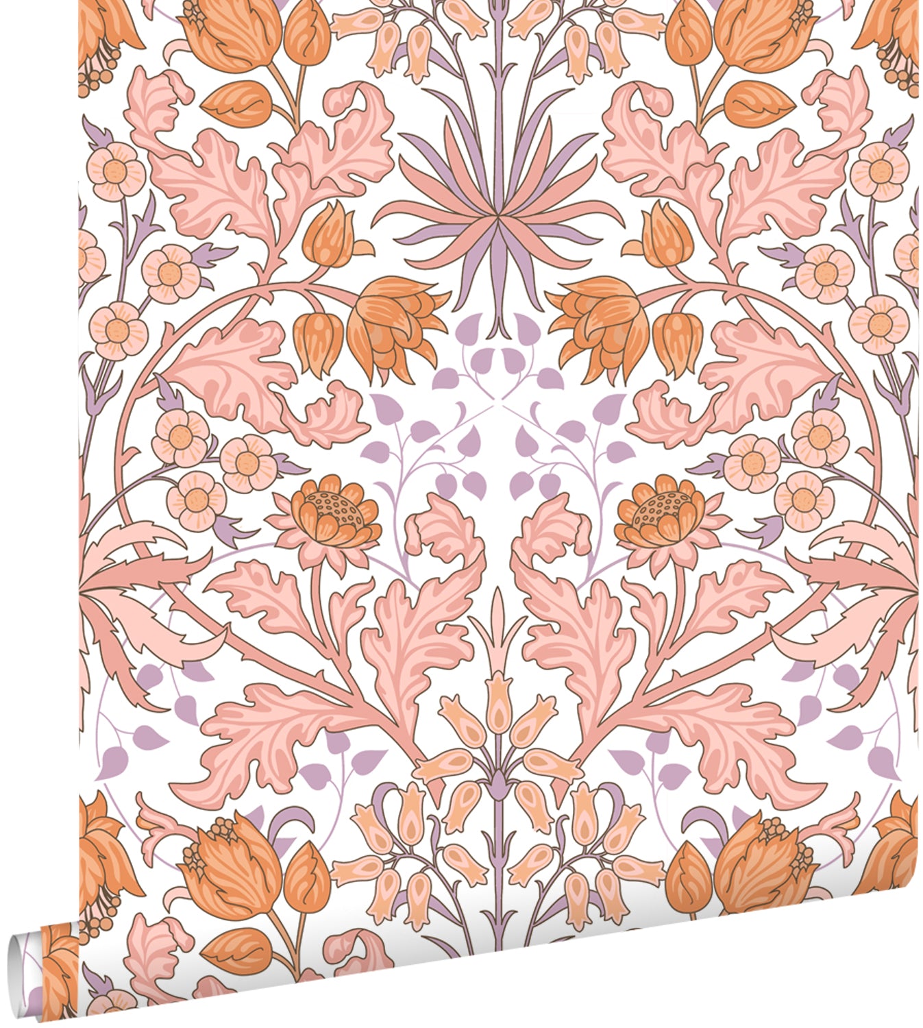 ESTAhome behang vintage bloemen in art nouveau stijl roze, oranje en paars - 50 x 900 cm - 131177