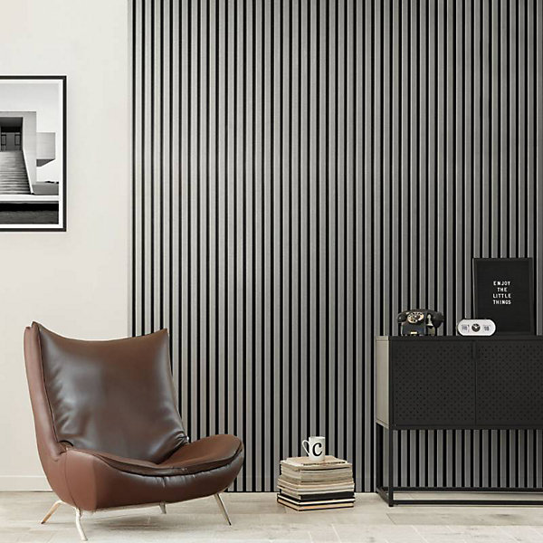 Panneau mural acoustique tasseaux bois 250 x 30 x 1,9 cm - alu/feutrine noir - 0,75m²