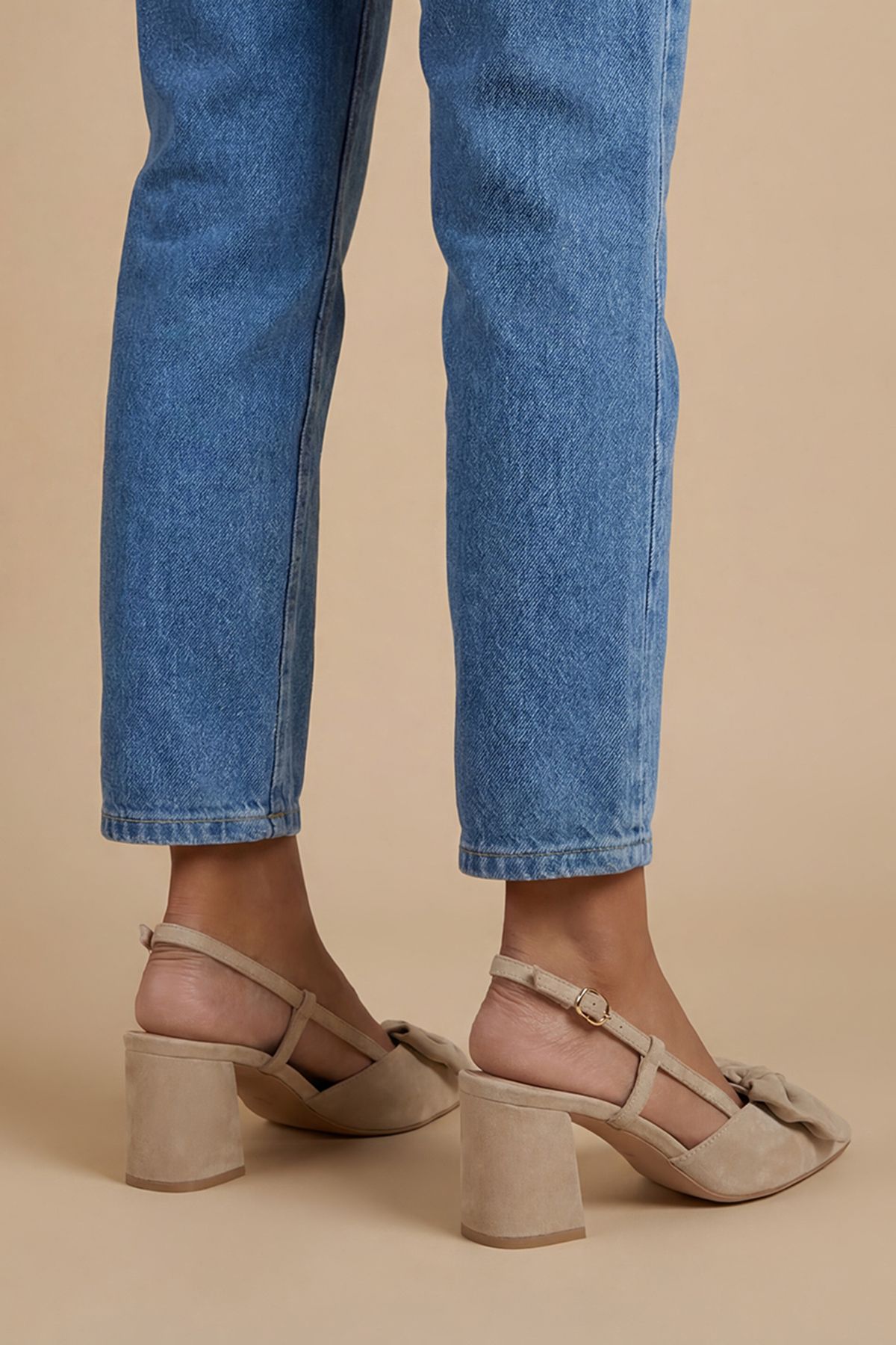 Oasis Dorinda Faux Suede Bow Slingback Block Heeled Court Shoes