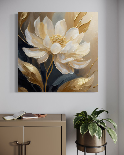 Feeby Obraz na płótnie, Kwiaty Gold glamour 30x30