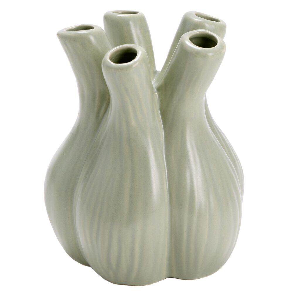 Vase céramique forme 5 bulbes tulipes Ø10xH12cm (2 modèles vert ou blanc)