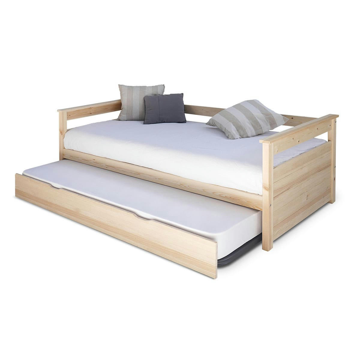 IZAO - Pack lit gigogne avec 2 matelas 80x190 cm bois massif