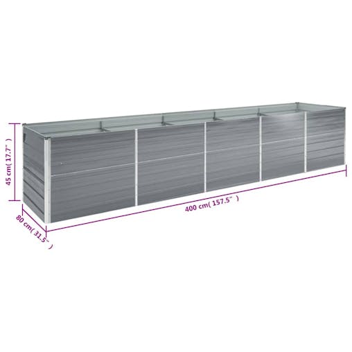 NNEVL Garden Raised Bed Galvanised Steel 400x80x45 cm Grey