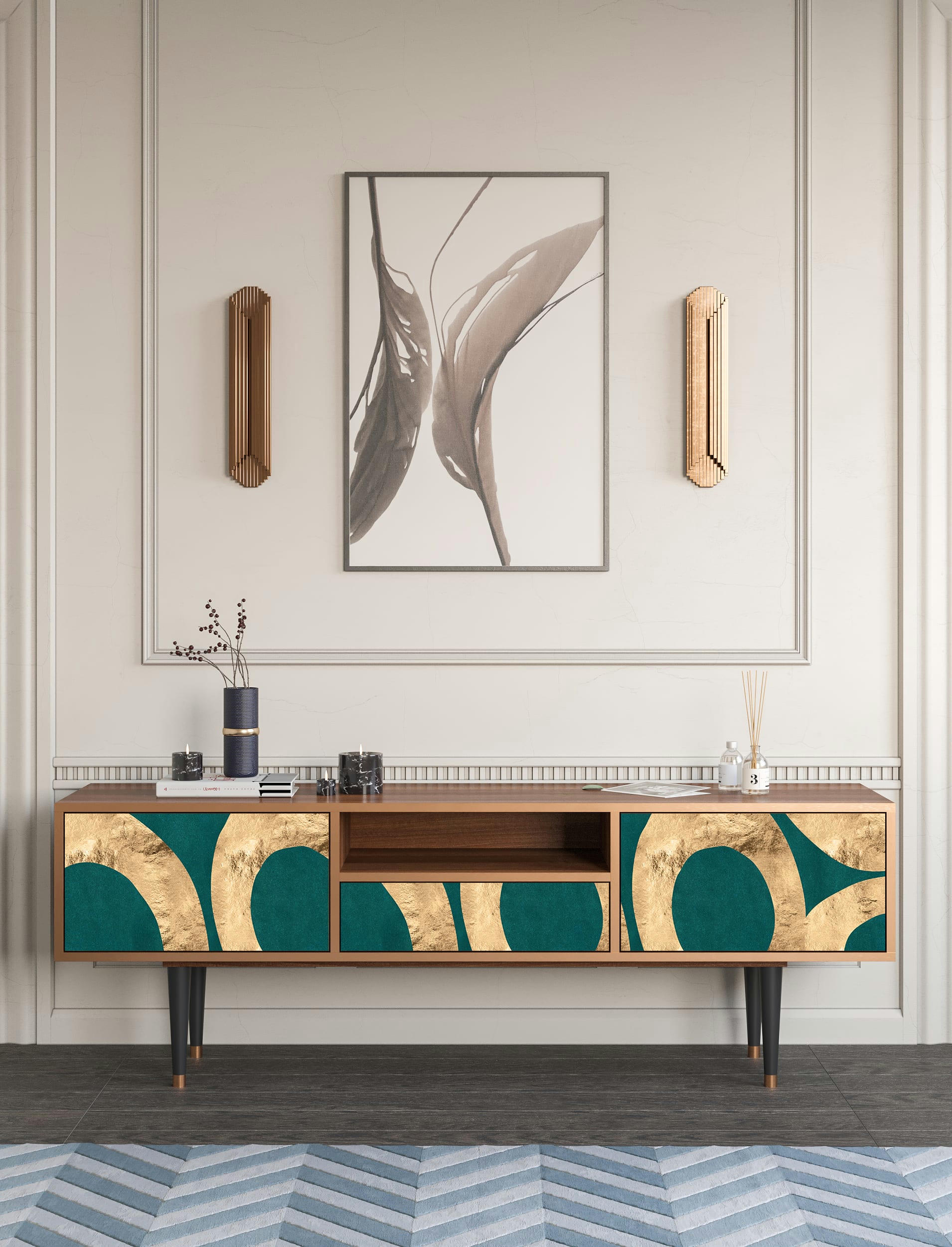 ZIRCON SPHERE - Meuble TV  bleu-vert 1 tiroir et 2 portes L 170 cm