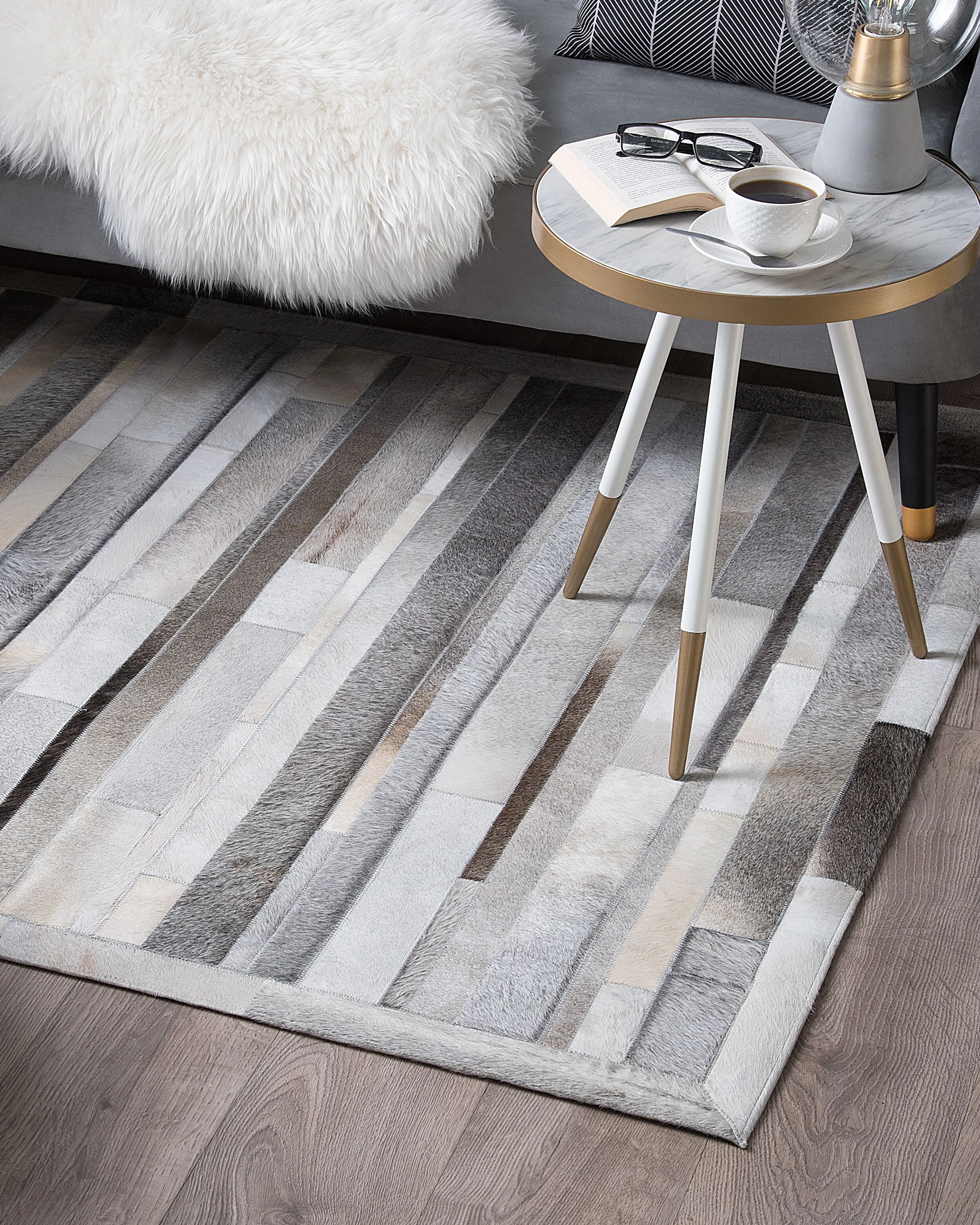 Rug AZAY Light Grey 140 x 200 cm Leather
