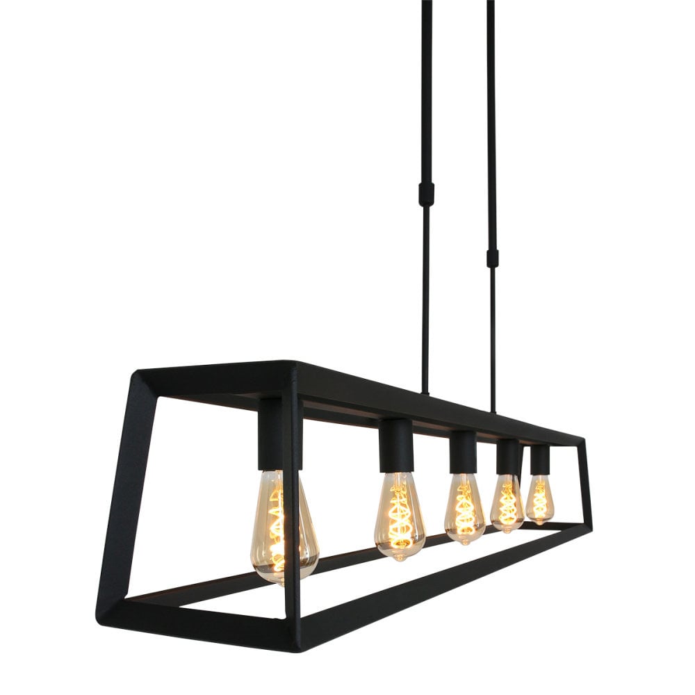 Mexlite hanglamp buckley - 5 lichts - 140x 130 cm - zwart