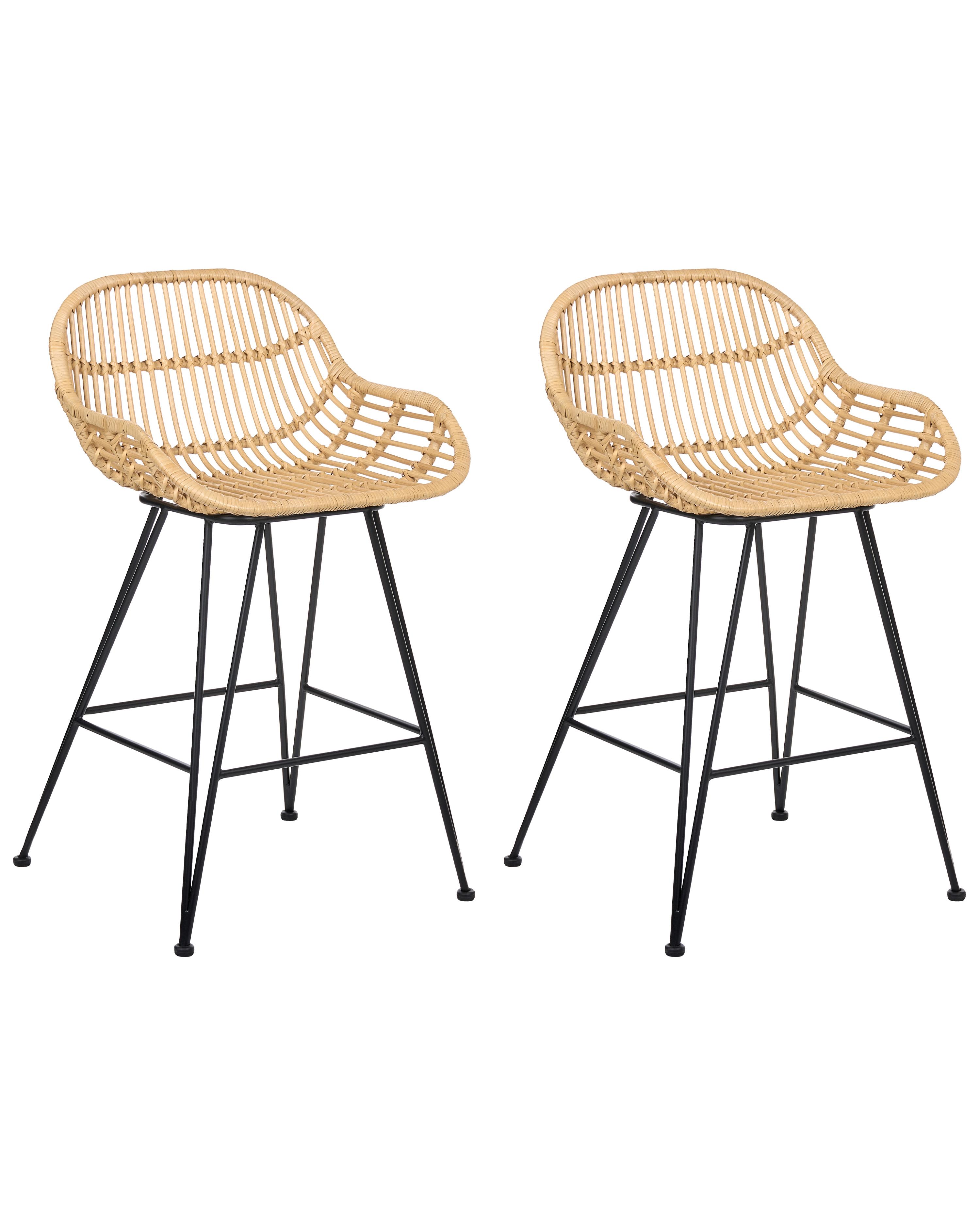Set of 2 Bar Chairs TERRELL Rattan Natural