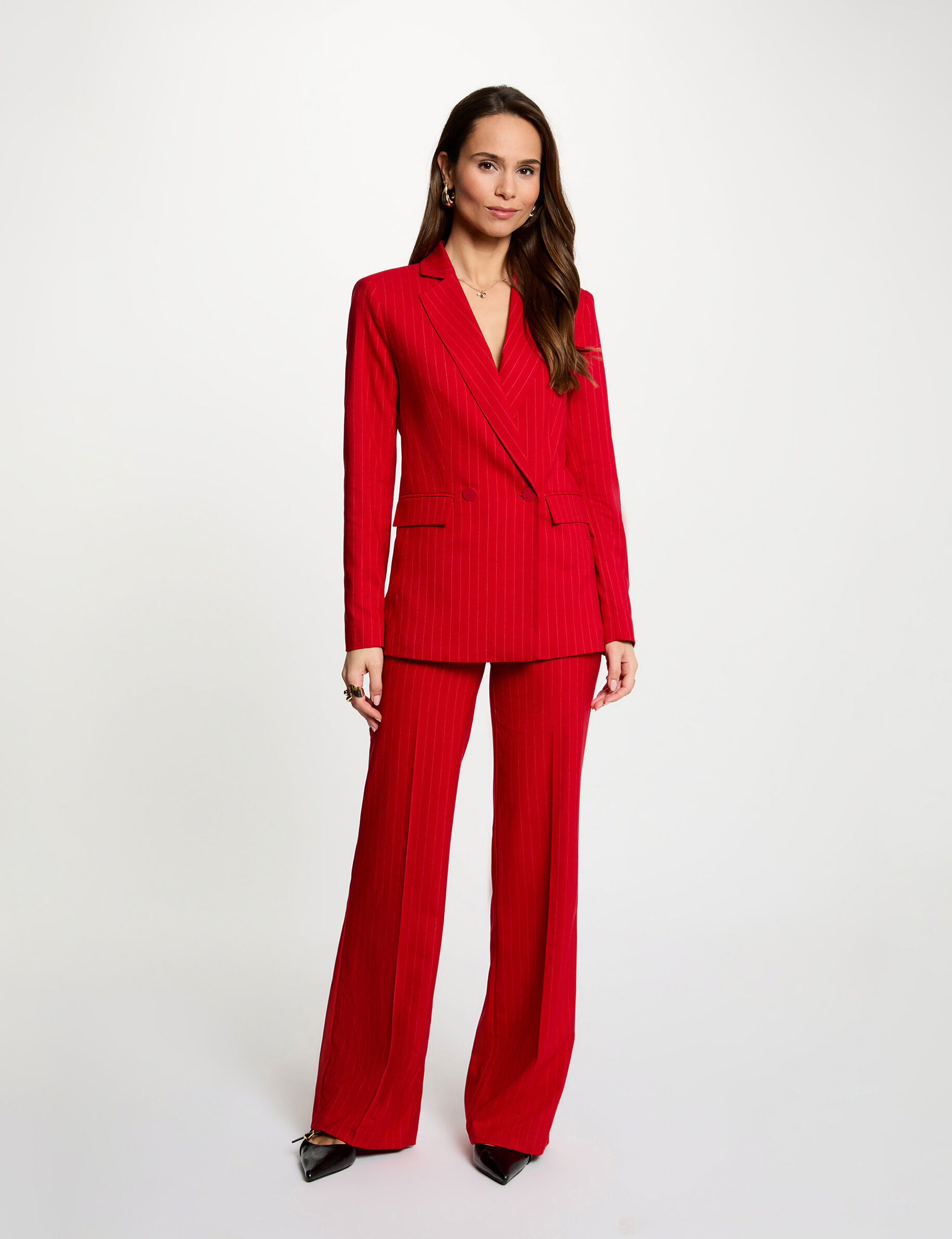 High-Waisted Straight Trousers Red Women