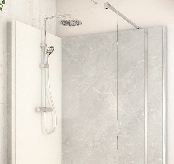 Cabine de douche à l’italienne l.90 x L.140 x H.218 cm – effet marbre gris, receveur de plain-pied, Elmer Serenity