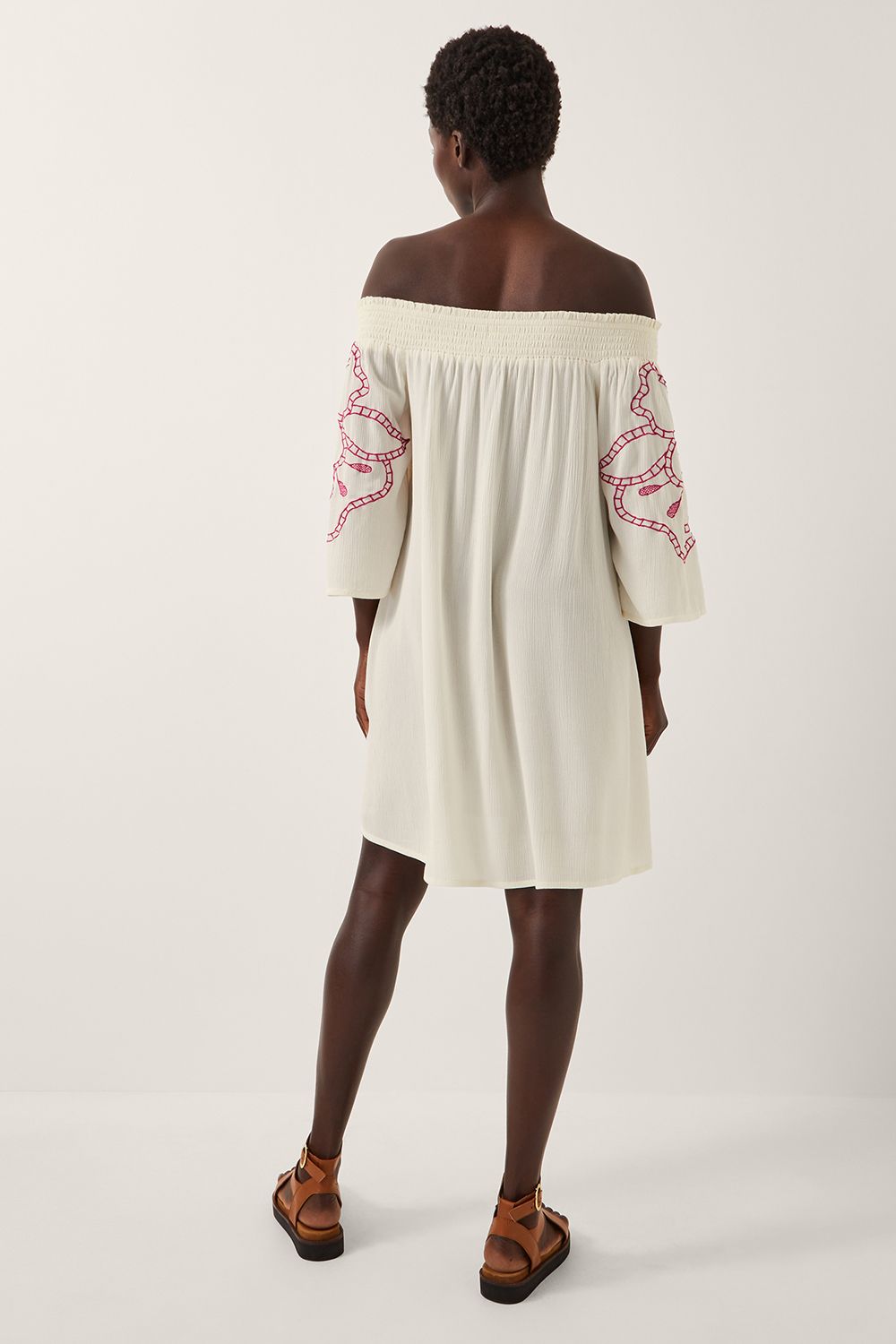 Monsoon Julie Embroidered Bardot Mini Dress White