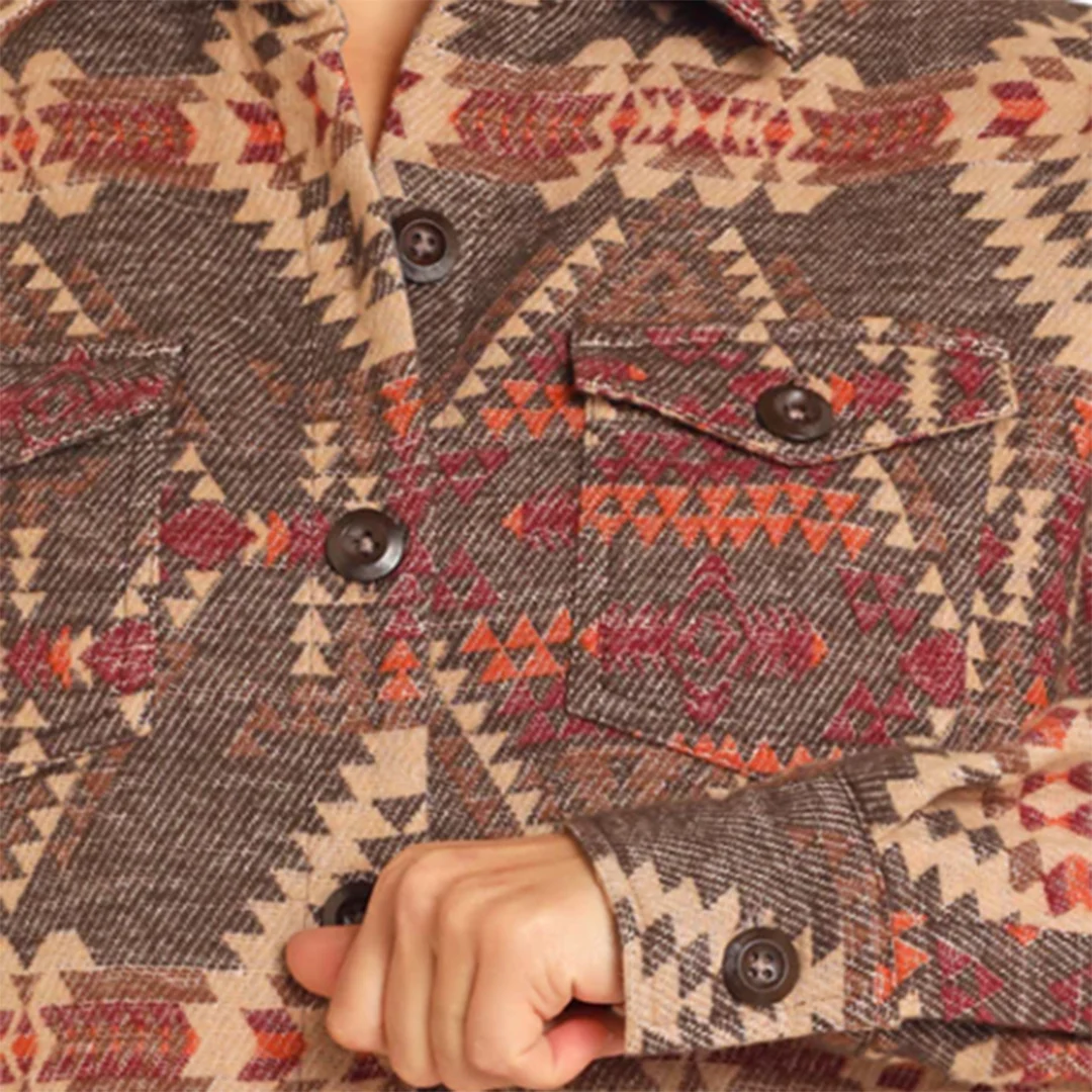 Женская укороченная джинсовая рубашка-куртка Rock & Roll Denim с ацтекским рисунком