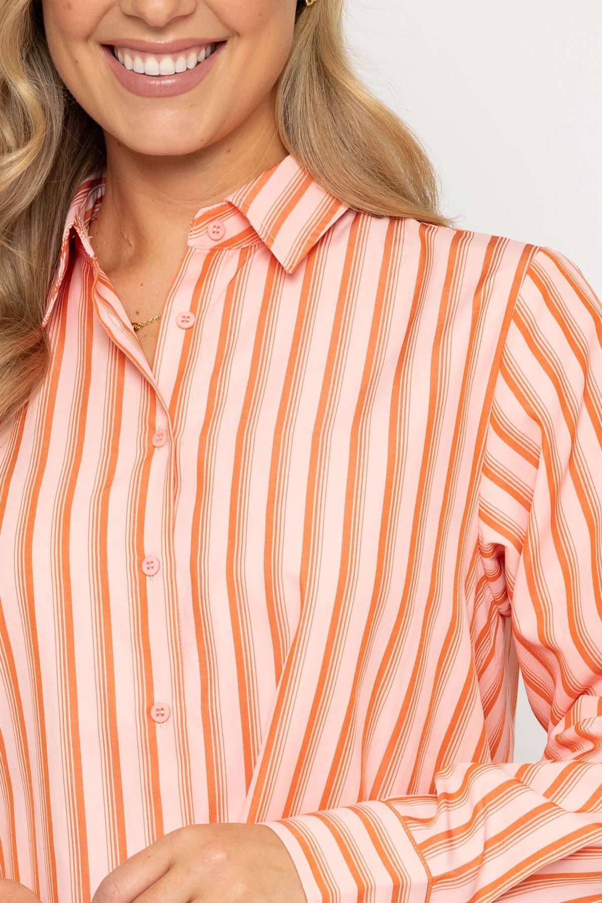 Cotton Blend Orange Striped Shirt