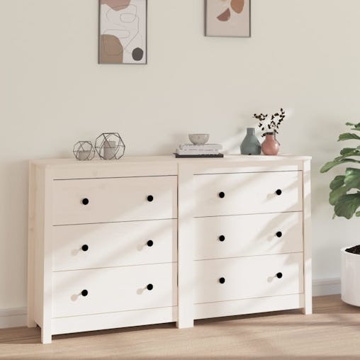 NNEVL Sideboard White 140x35x80 cm Solid Wood Pine