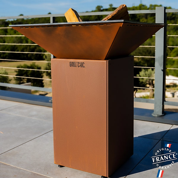 Brasero Cevenol Acier Normal Carre 74 Imitation Corten Double Cuve