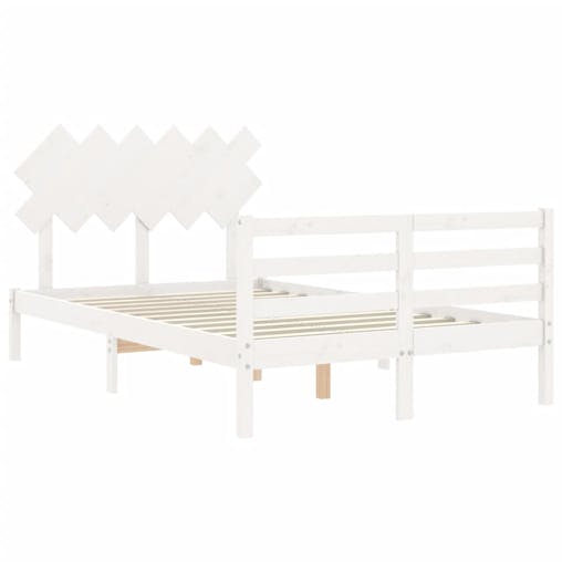NNEVL Bed Frame with Headboard White 137x187 cm Double Solid Wood