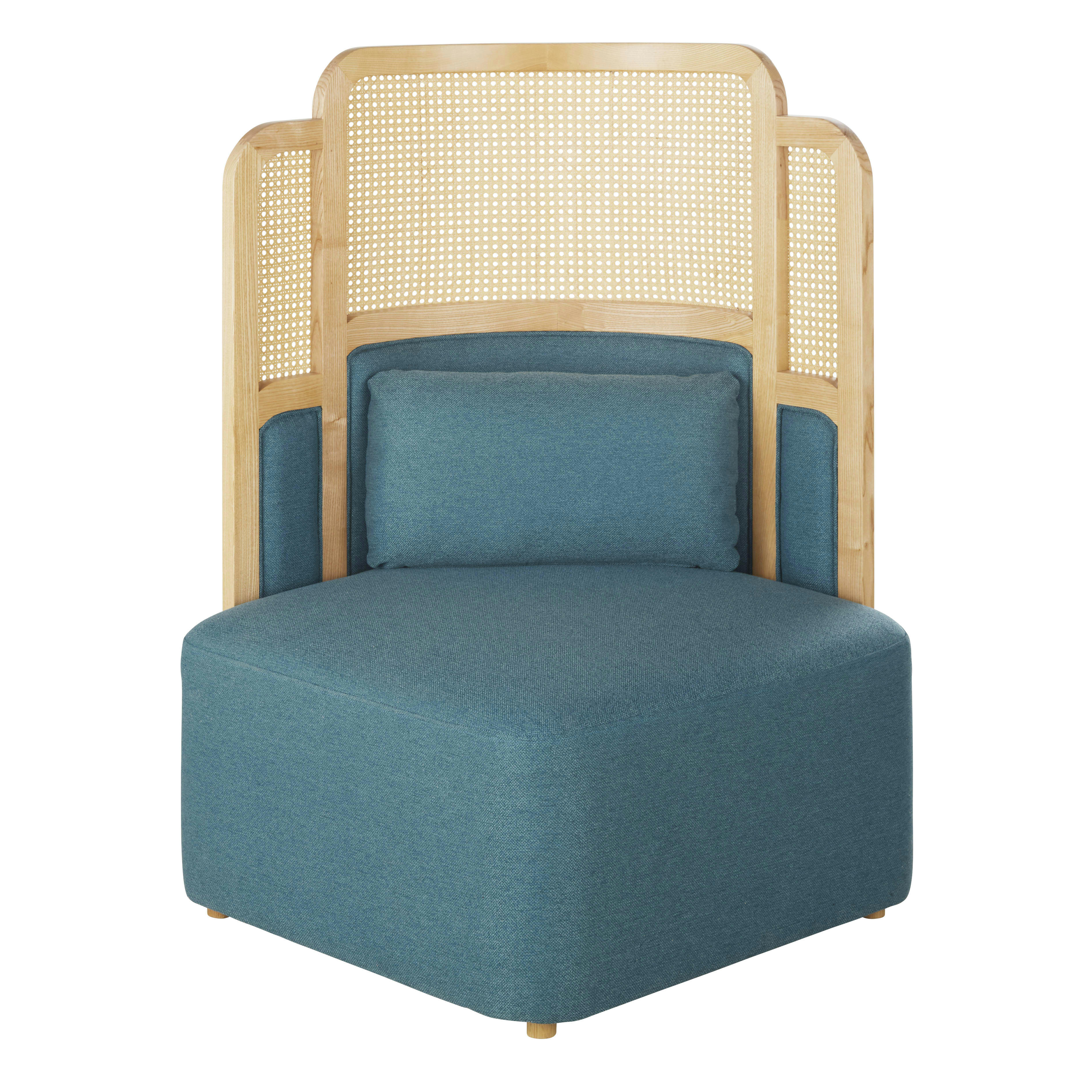 Bling Business - Fauteuil professionnel dossier haut bleu-vert et cannage en bois de frêne