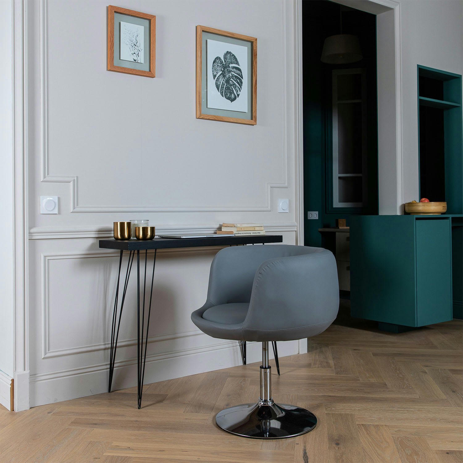 NOLAN - Tabouret de bar en simili cuir gris