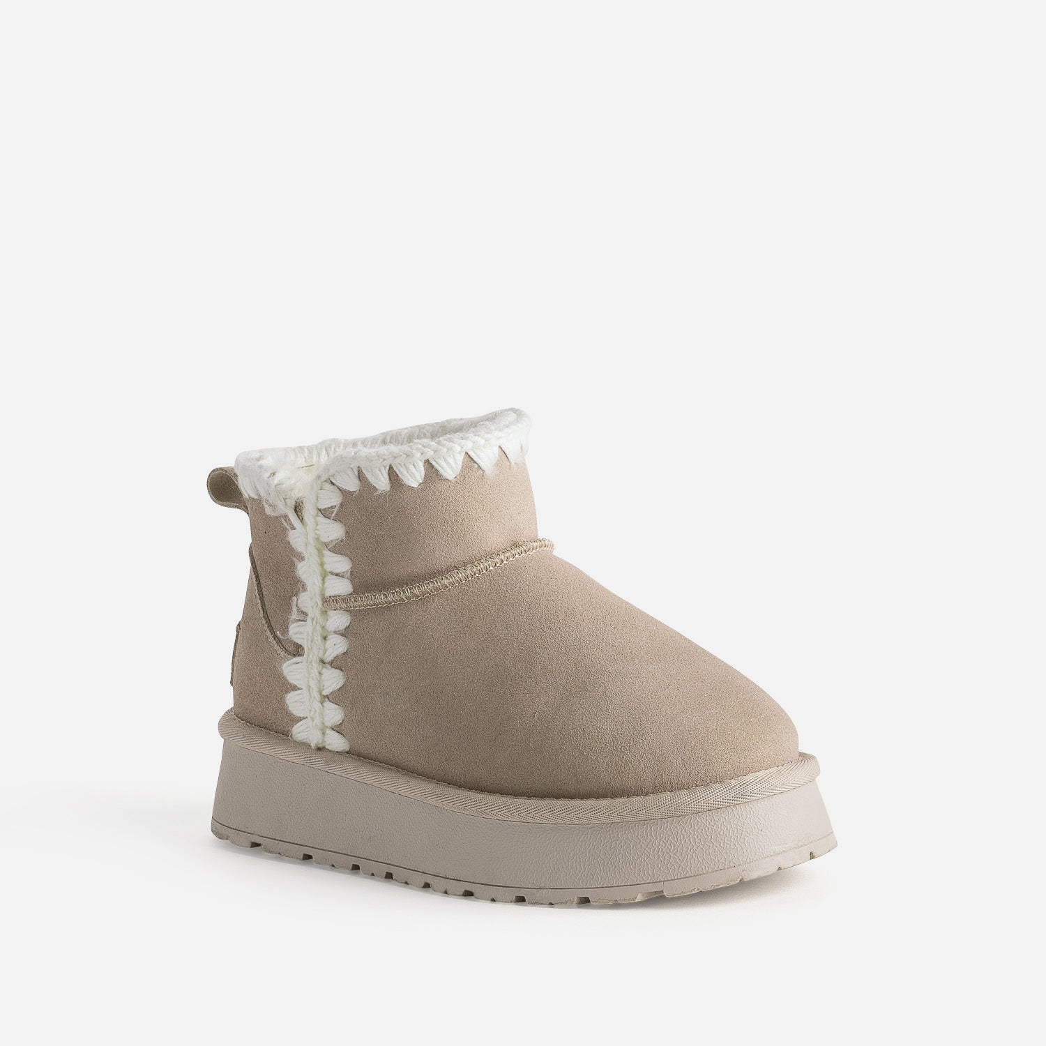 Boots beige cuir velours fourré semelle plateforme