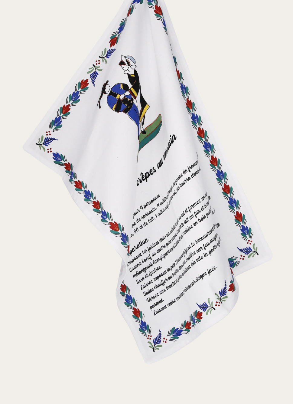 TORCHON CRÊPE BRETONNE FAÏENCE MULTICOLORE