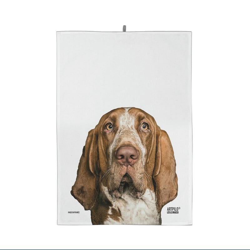 - Torchon de cuisine chien basset 100% coton blanc