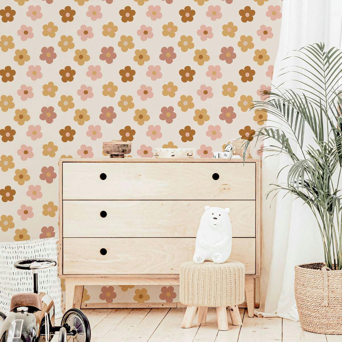 DAISY - Papier peint vinyle adhésif groovy marguerites multicolore 50x300 cm