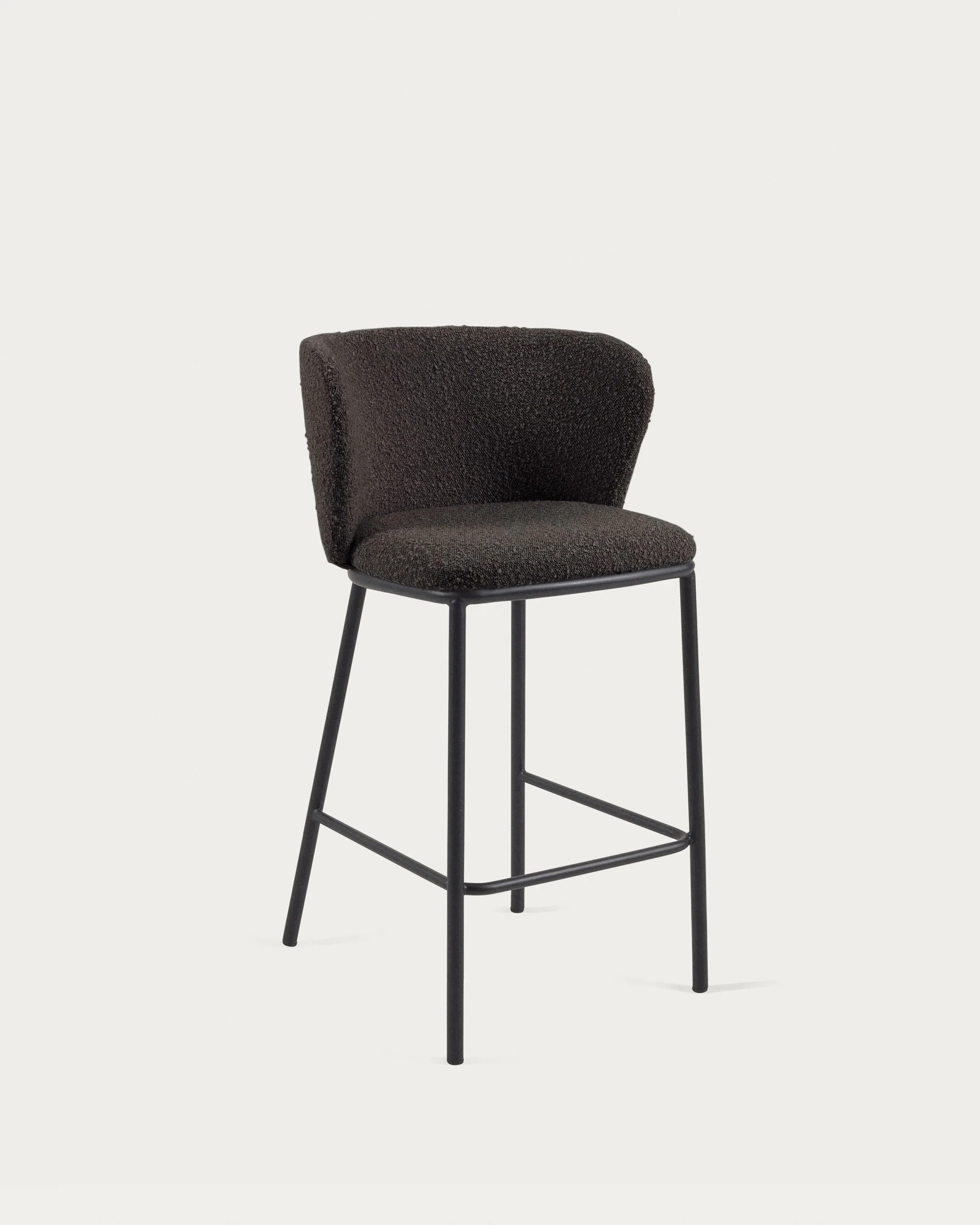 Ciselia stool with black bouclé and black steel legs, height 65 cm FSC Mix Credit