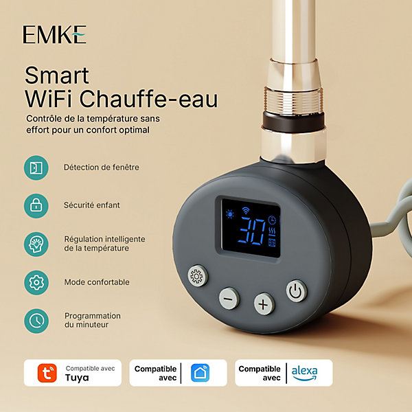 EMKE Barre Chauffante WiFi 300W avec Thermostat pour Radiateur Salle de Bain, IPX4, Modes Intelligents, Gris Anthracite