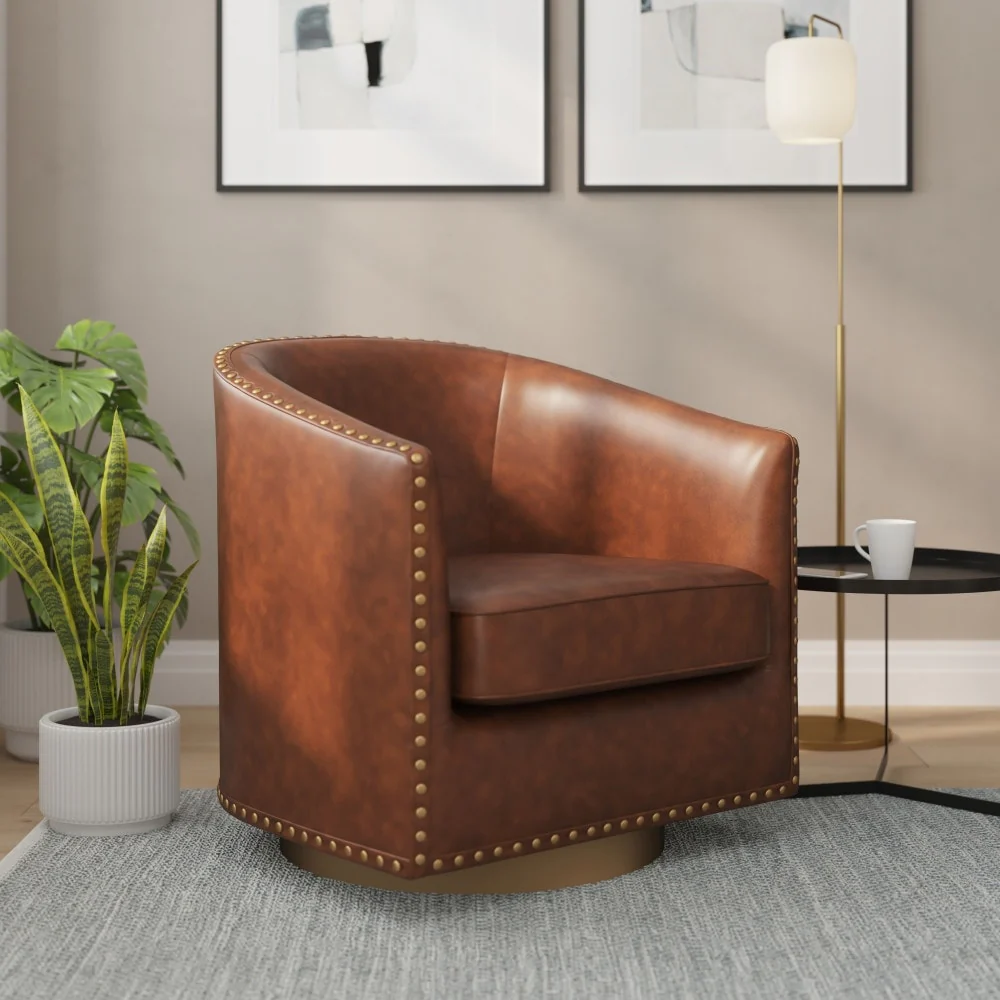 Barrel Chair with 360° Swivel Base and Nail Trim