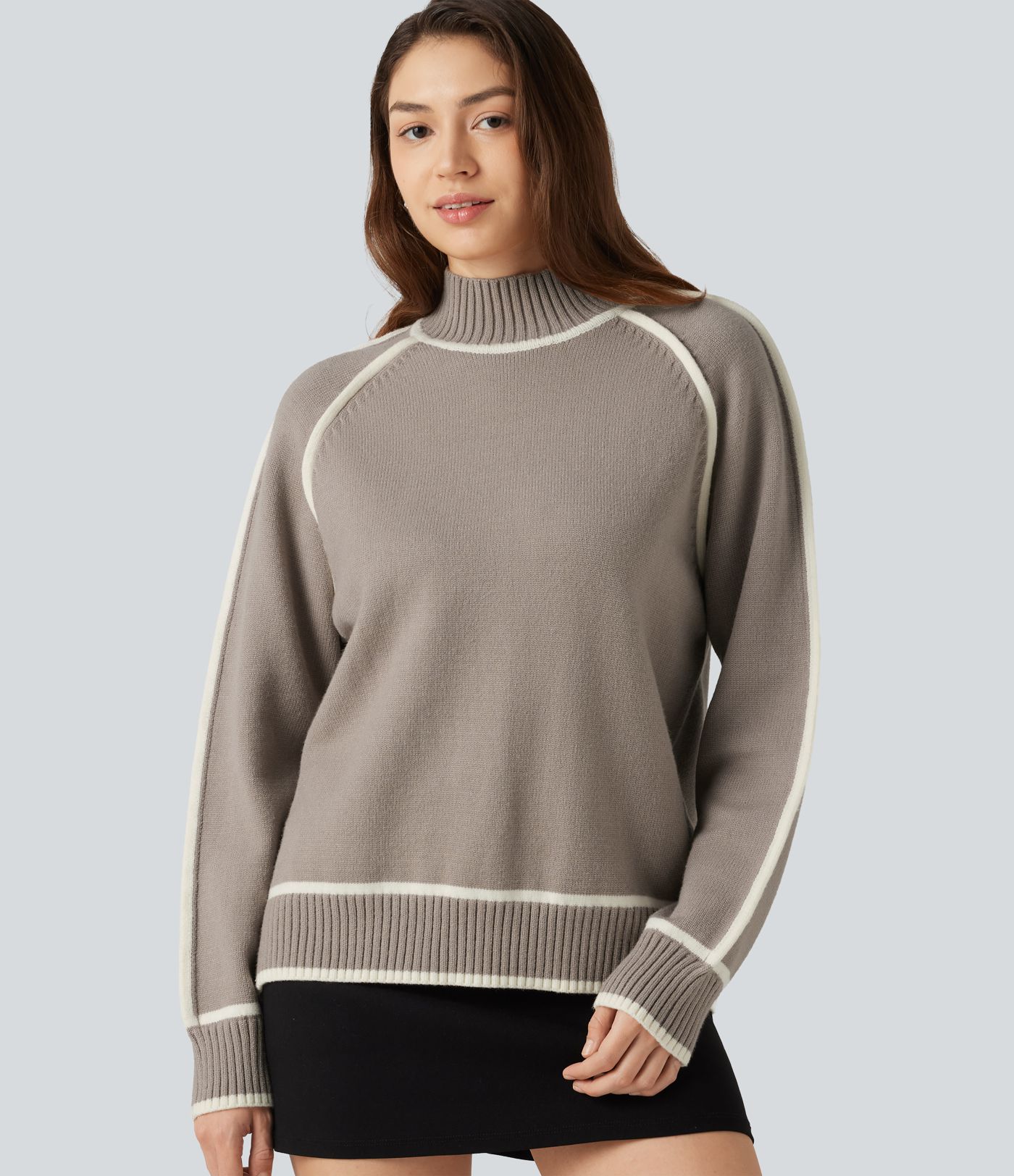 Pull de bureau color block à col montant et manches longues raglan