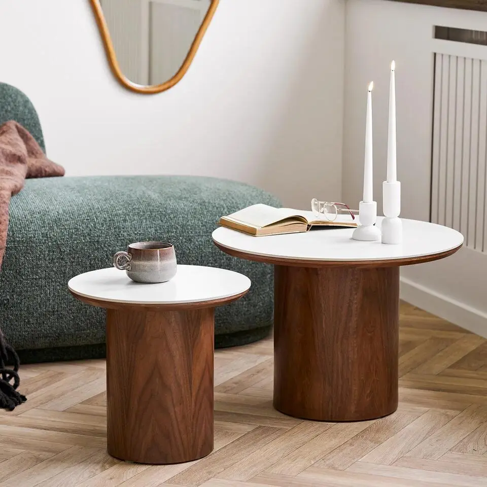 Artichok Nour houten bijzettafel met keramiek blad donkerbruin - &Oslash;40