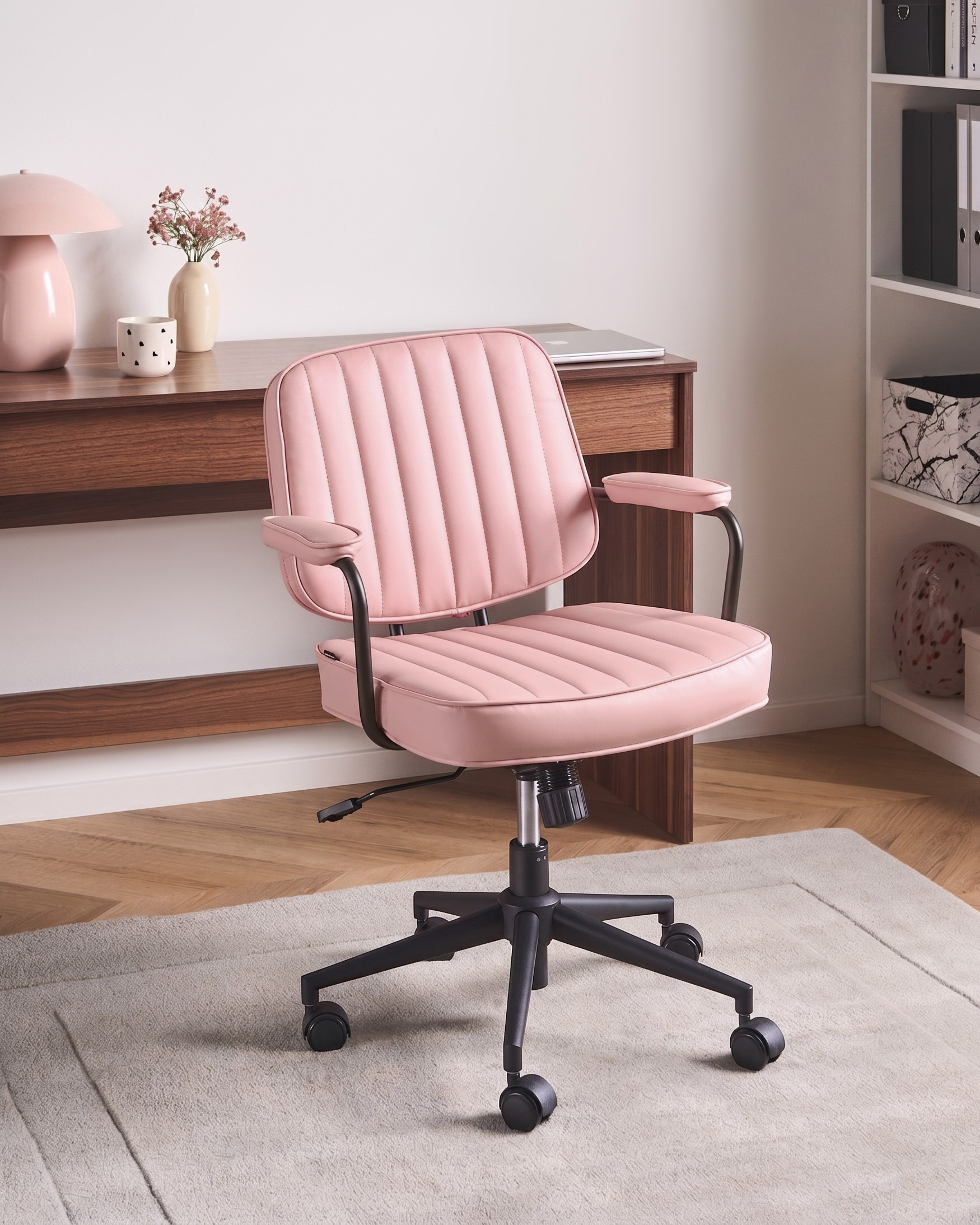 Desk Chair BERNE Faux Leather Pastel Pink