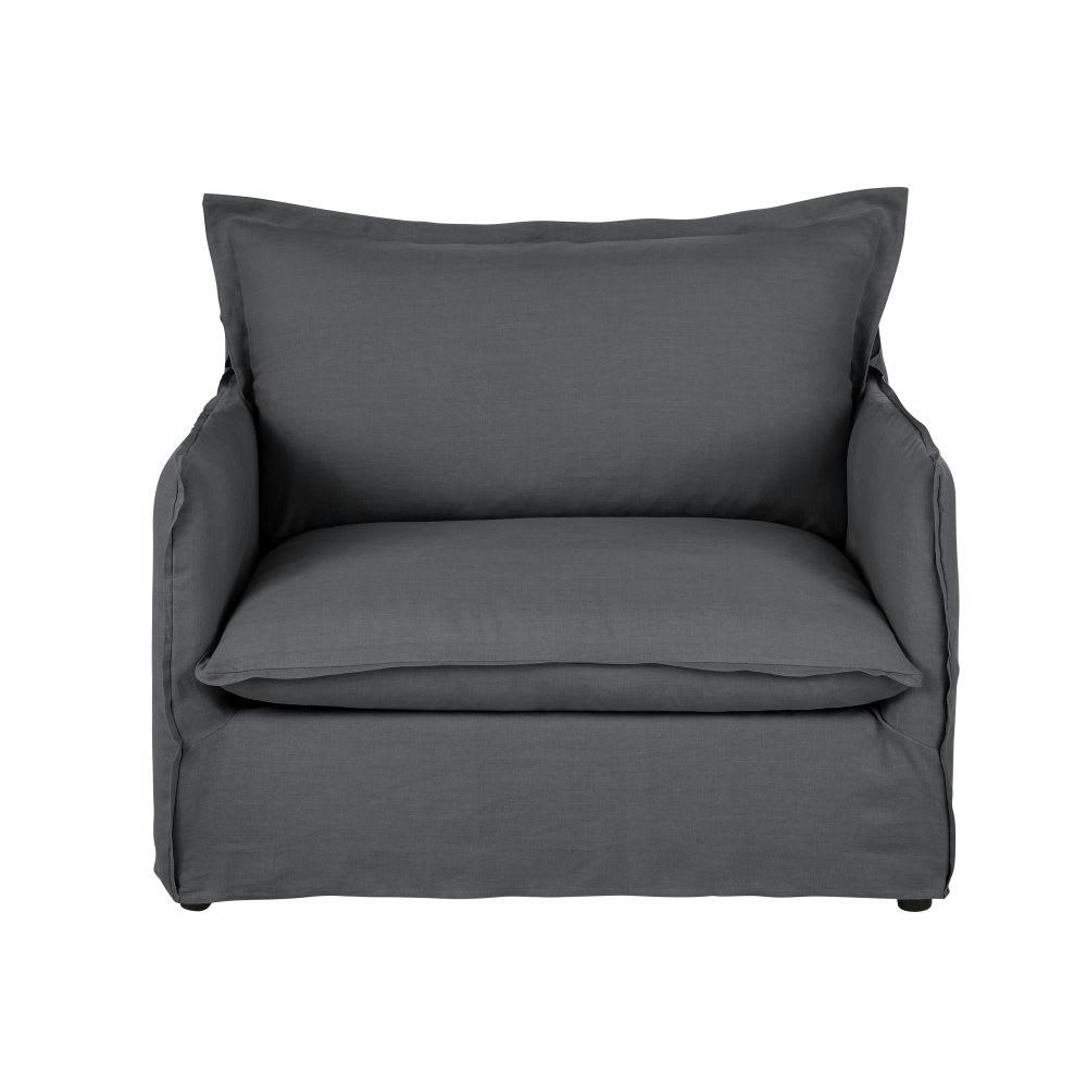 Barcelone - Fauteuil convertible en lin froissé gris anthracite