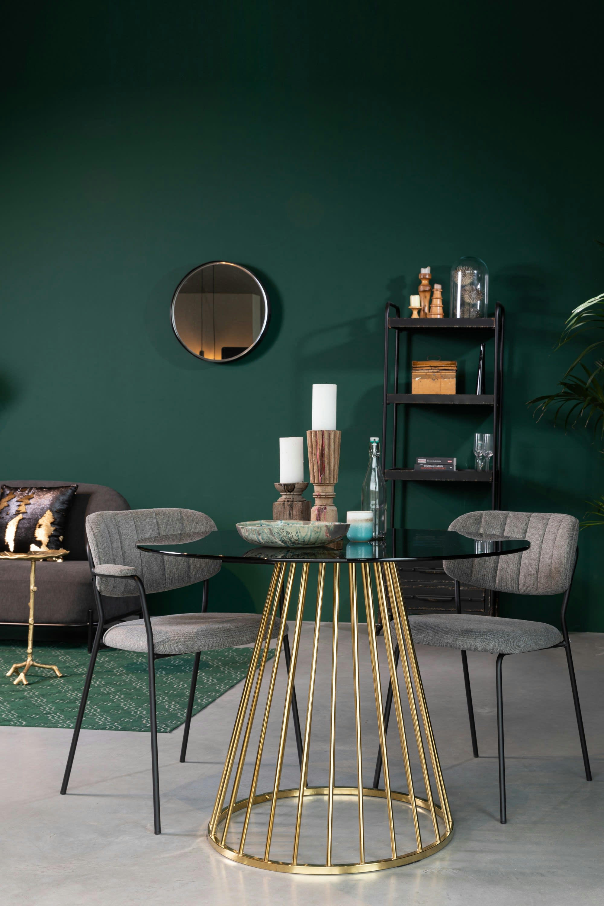 FLORIS - Table ronde en métal doré et verre transparent