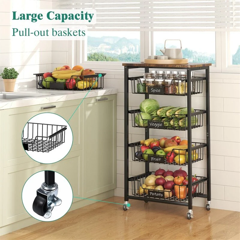 Kitchen Storage Cart with Wheels - 12.6D x 16.5W x 34.7H