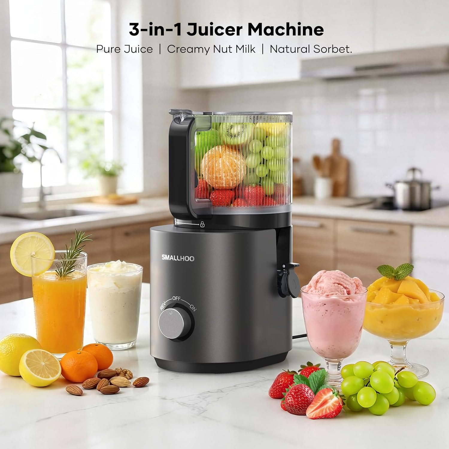 3-in-1 Juicer Machines, Cold Press Juicer 7“ Large Chute & 120oz – for Whole Vegetables & Fruits, High Juice Yield | Nut Milk | Natural Sorbet, Sliver