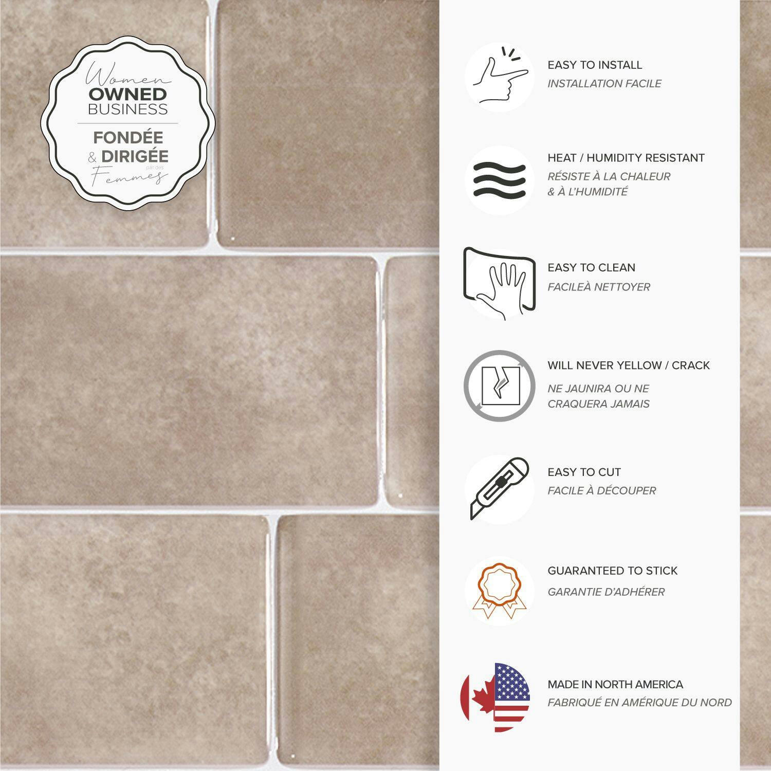 Smart Tiles Peel & Stick Self-Adhesive DIY Kitchen & Bathroom Wall Tiles, Metro Cologne, 4-pk